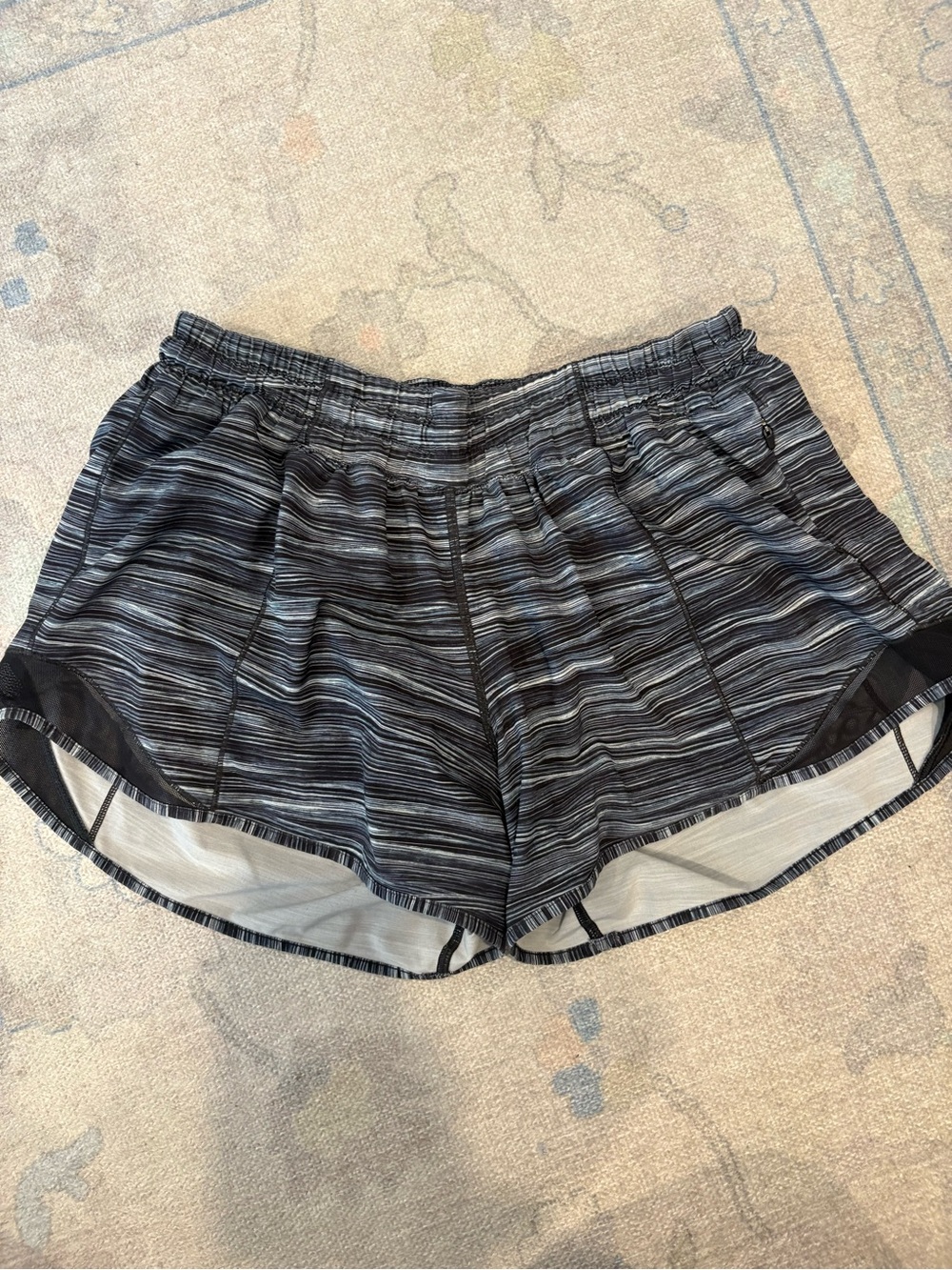 lululemon athletica Black & Gray Striped Running Shorts